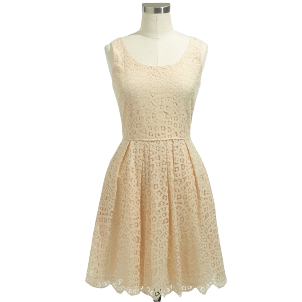 J CREW Pale Peach Lace Dress Lined Pockets Size 2